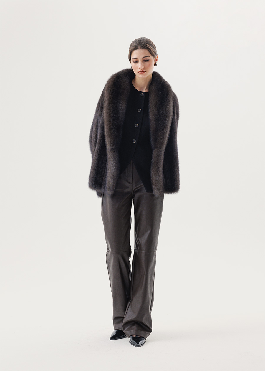 Долевая шуба из соболя с шалевым воротником