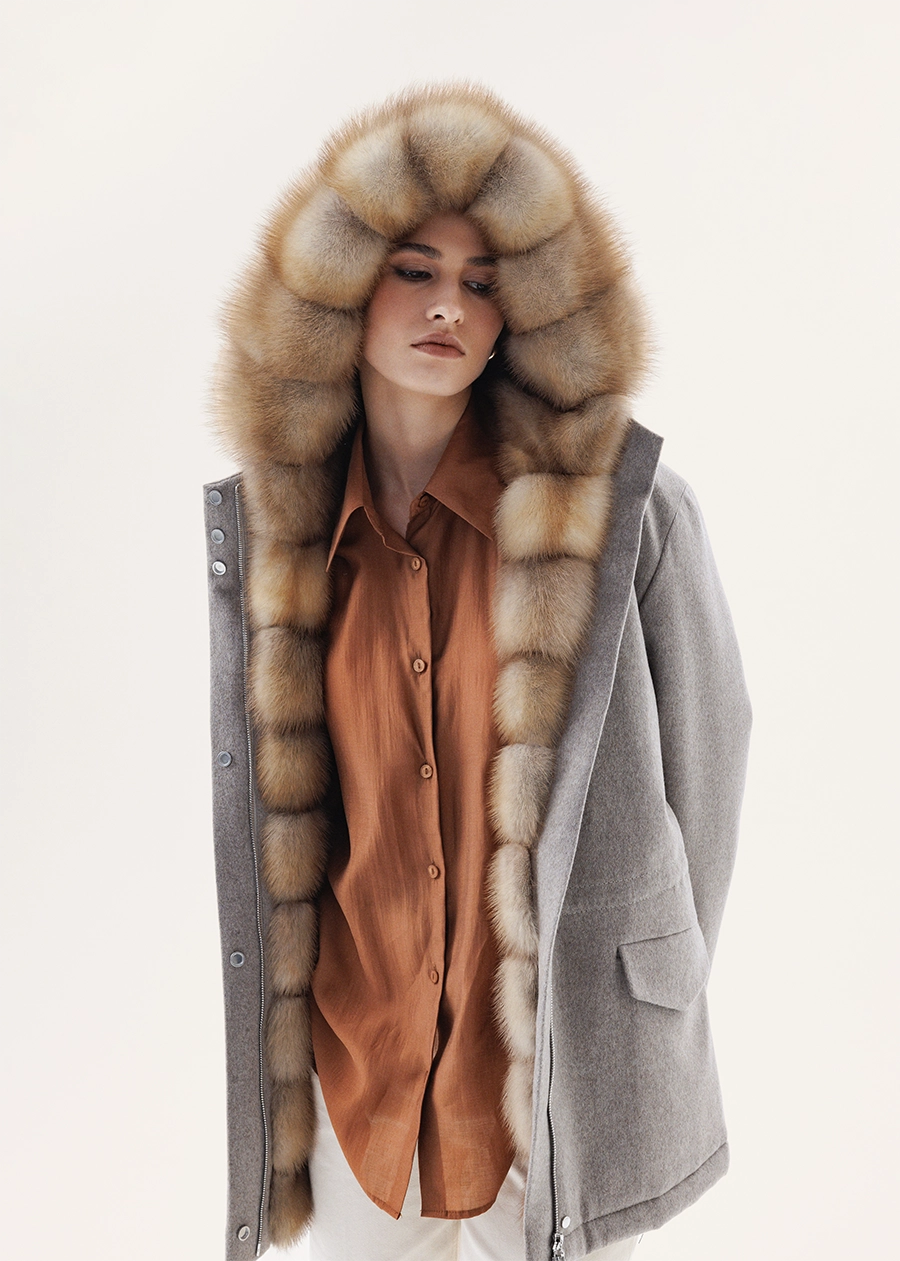 Кашемировая парка с подстежкой из меха куницы